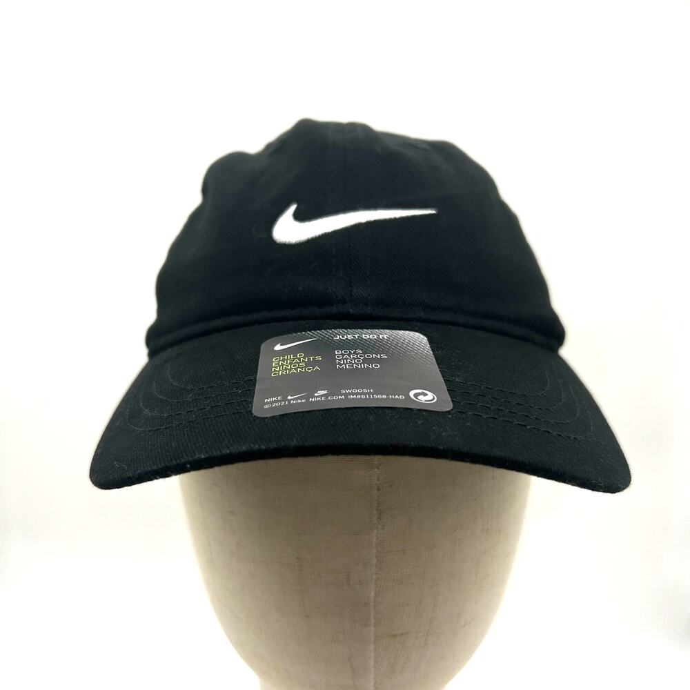 Nike Baseball Cap Boys Child Youth Black Embroidered Swoosh Logo Embroidered NEW